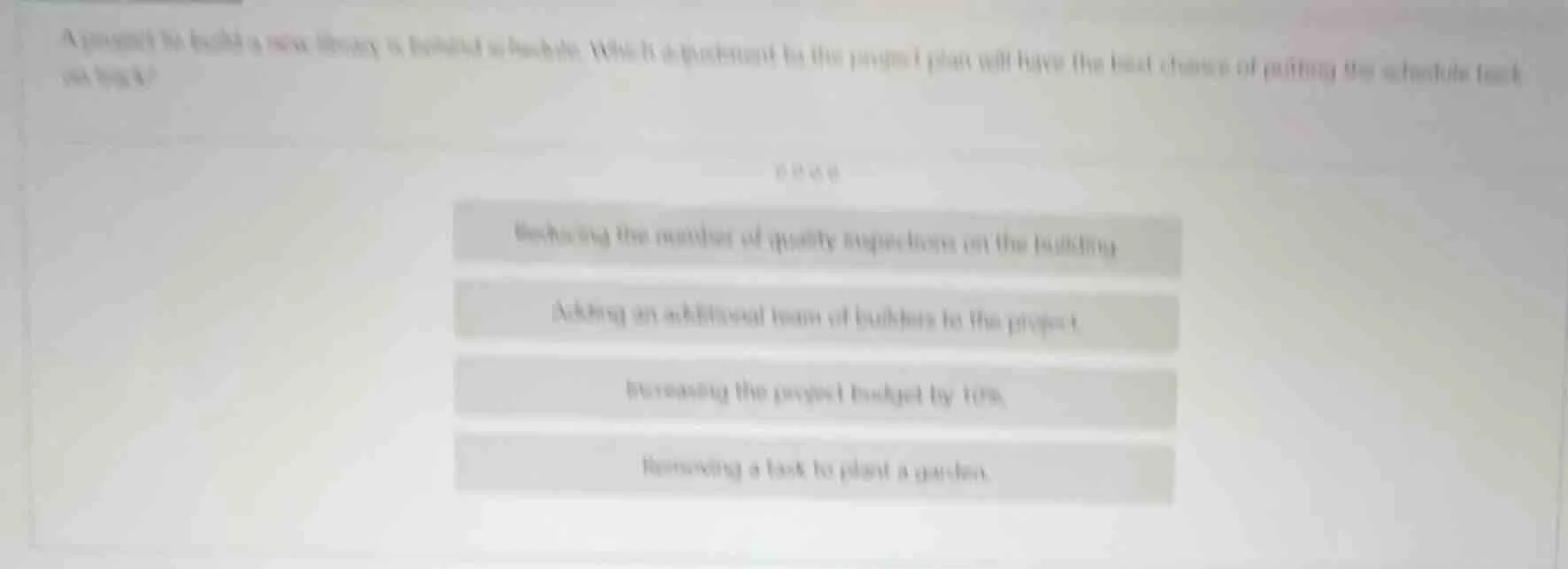 a project to build a new library is behind schedule. which a part of th…
