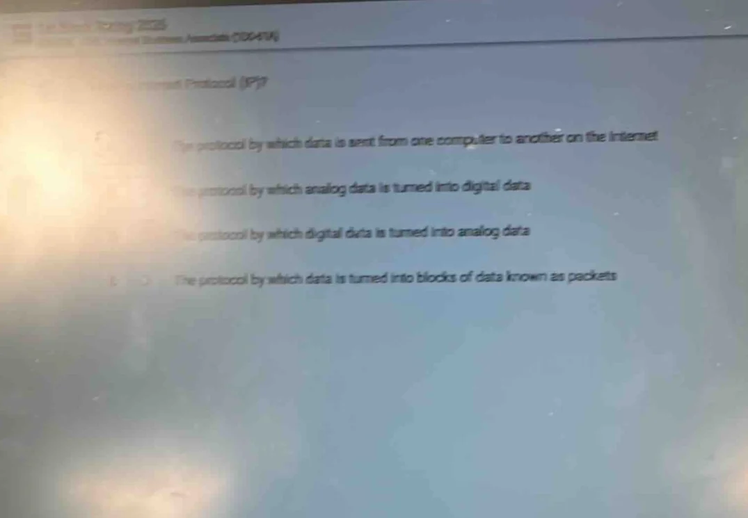 protocol (ip)? the protocol by which data is sent from one computer to …