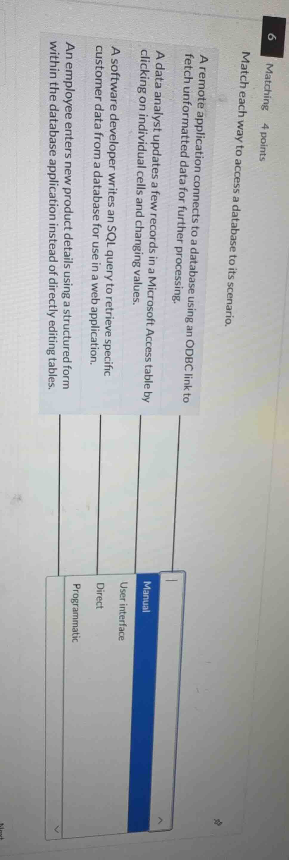 matching 4 points match each way to access a database to its scenario. …