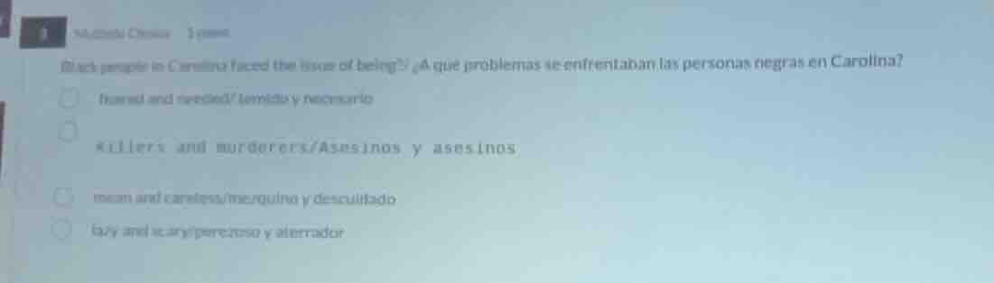 multiple choice 1 point black people in carolina faced the issue of bei…