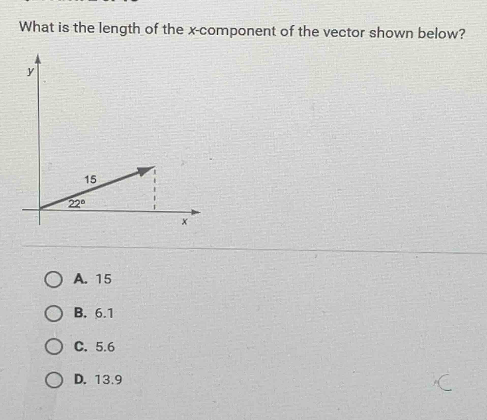 what is the length of the x - component of the vector shown below? a. 1…