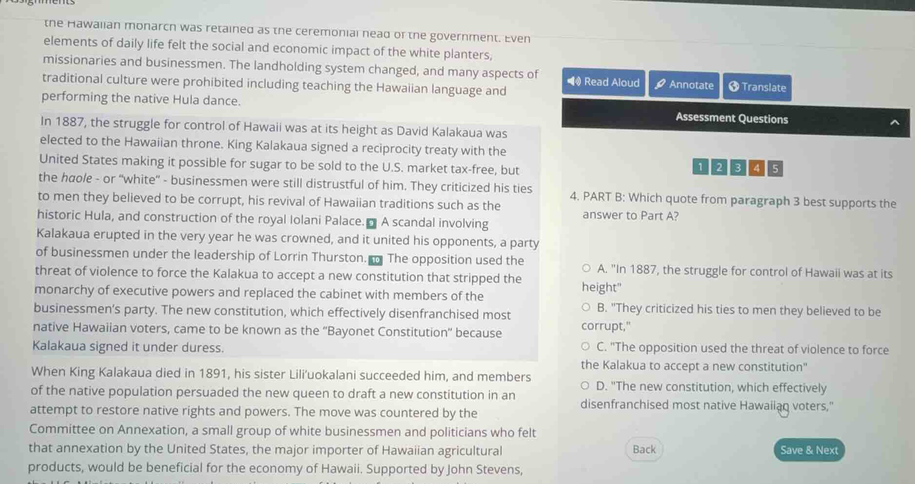 4. part b: which quote from paragraph 3 best supports the answer to par…