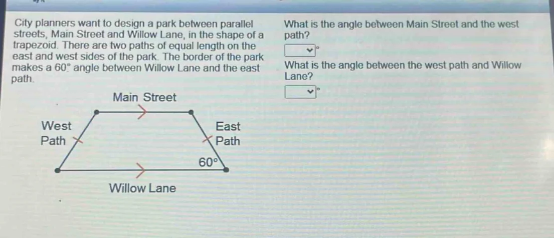 city planners want to design a park between parallel streets, main stre…
