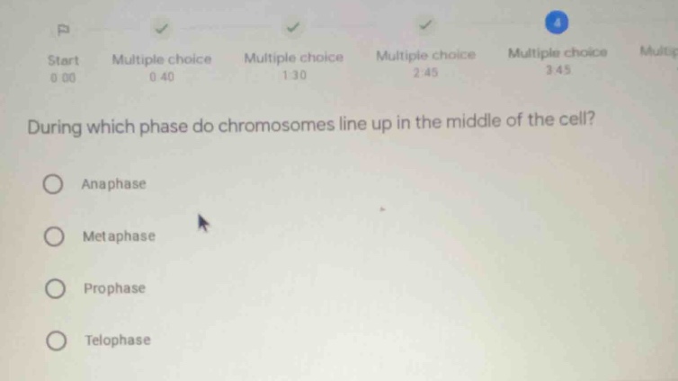 during which phase do chromosomes line up in the middle of the cell? an…