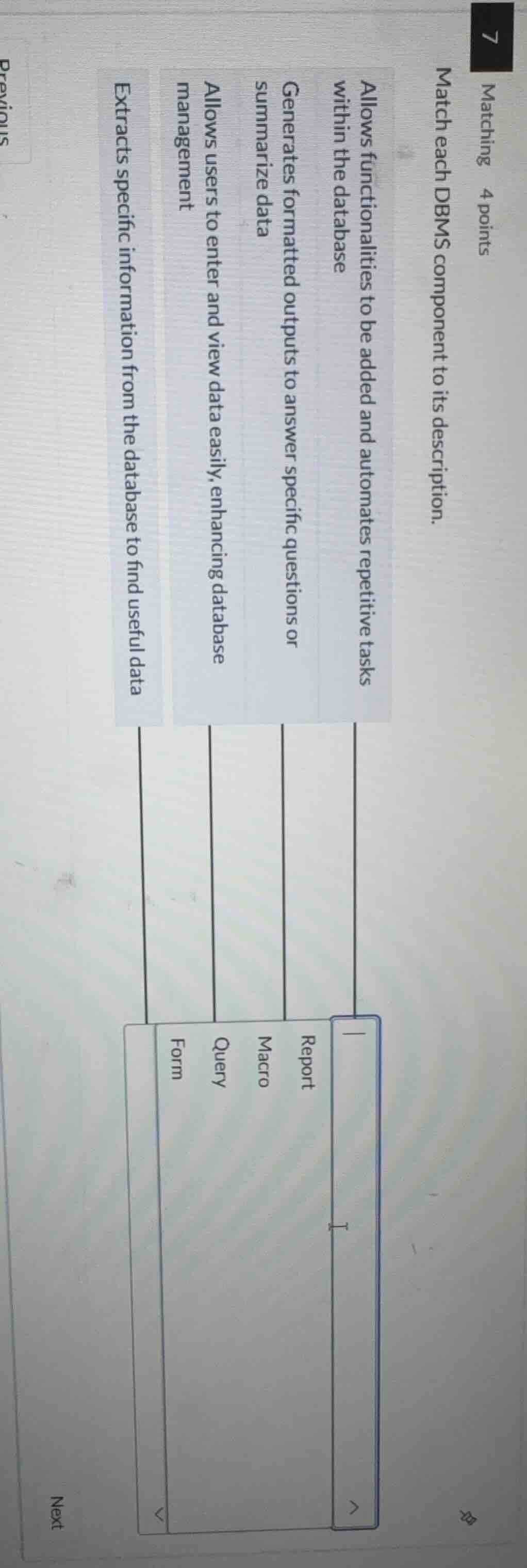 matching 4 points match each dbms component to its description. allows …