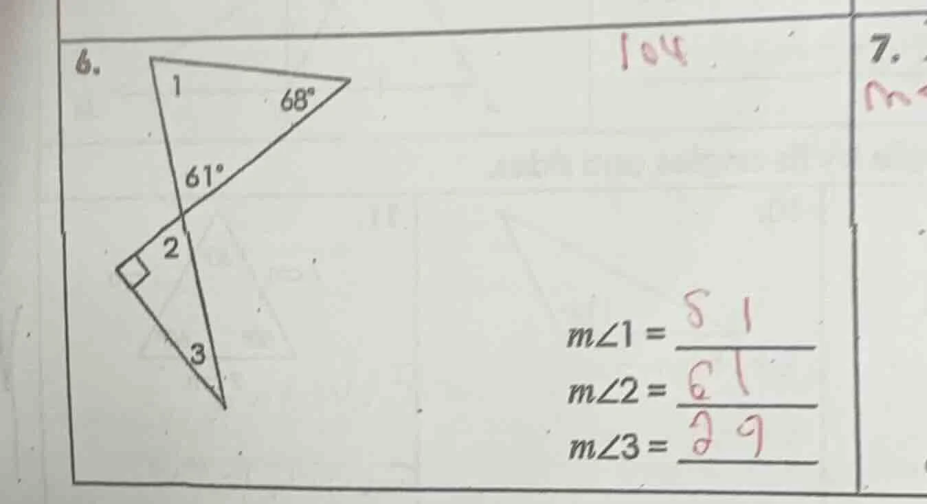 6. $m\\angle1 = \\underline{\\quad\\quad}$ $m\\angle2 = \\underline{\\q…