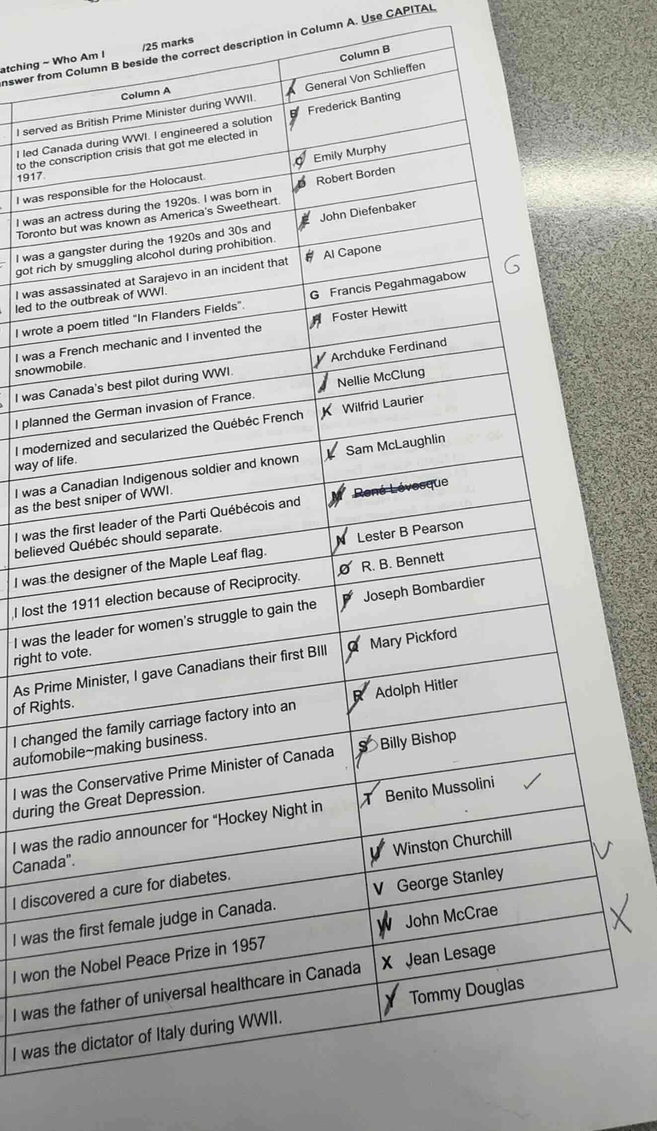 atching - who am i /25 marks nswer from column b beside the correct des…