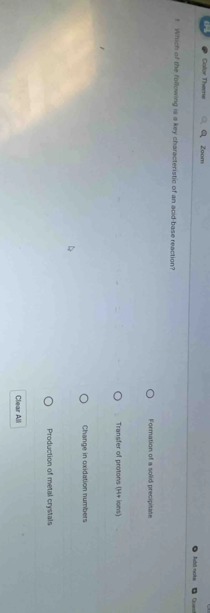 1 which of the following is a key characteristic of an acid - base reac…