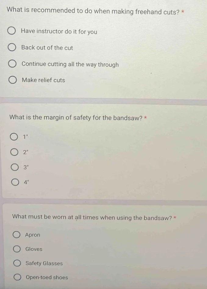 what is recommended to do when making freehand cuts? * have instructor …