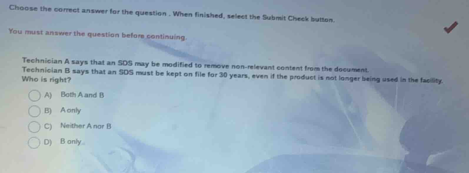 choose the correct answer for the question. when finished, select the s…