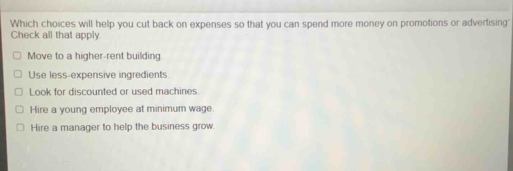 which choices will help you cut back on expenses so that you can spend …