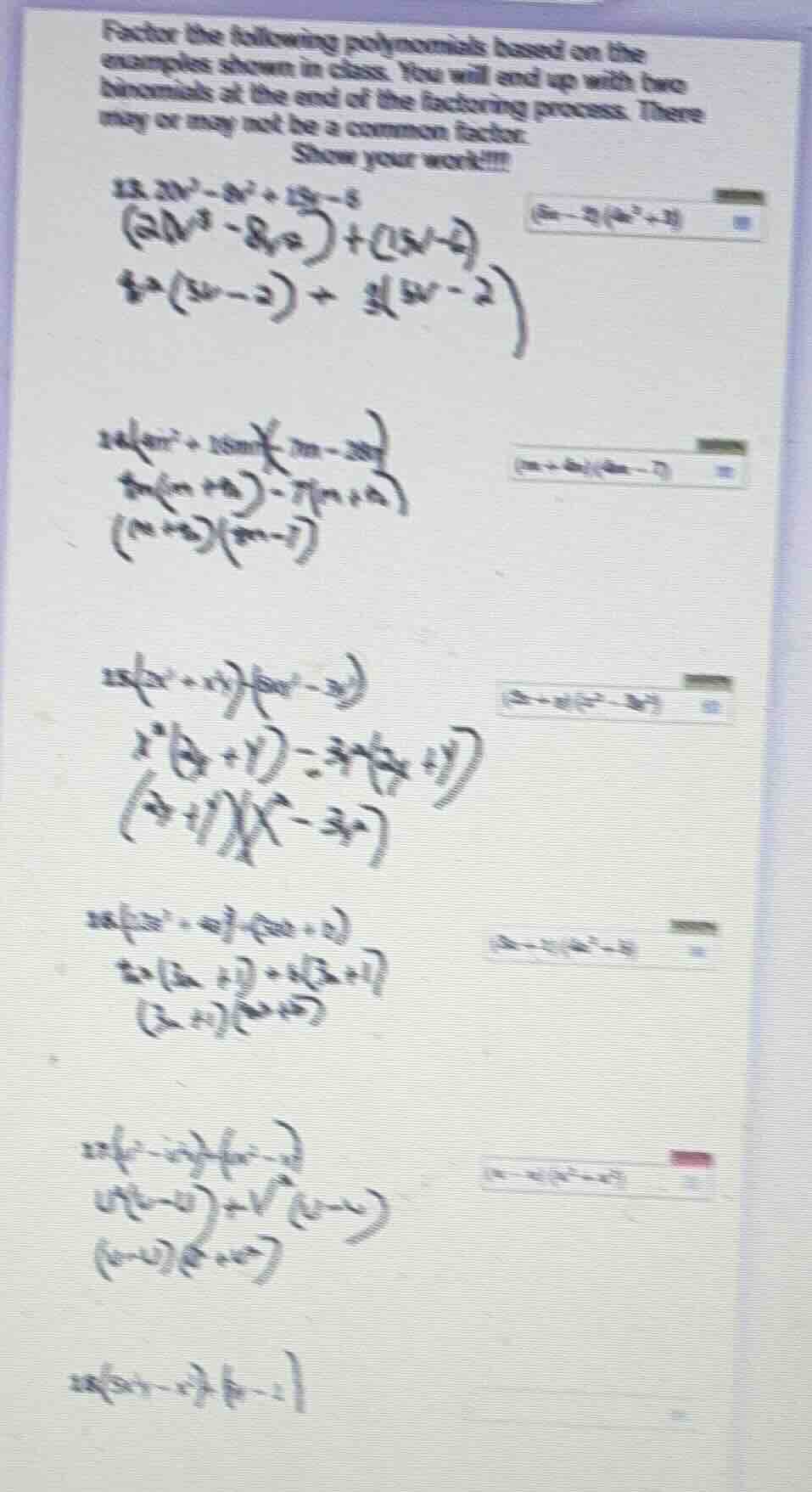 factor the following polynomials based on the examples shown in class. …