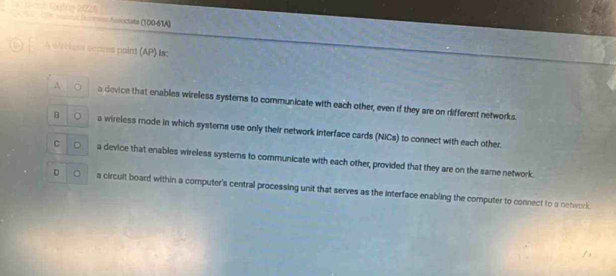 a wireless access point (ap) is: a a device that enables wireless syste…