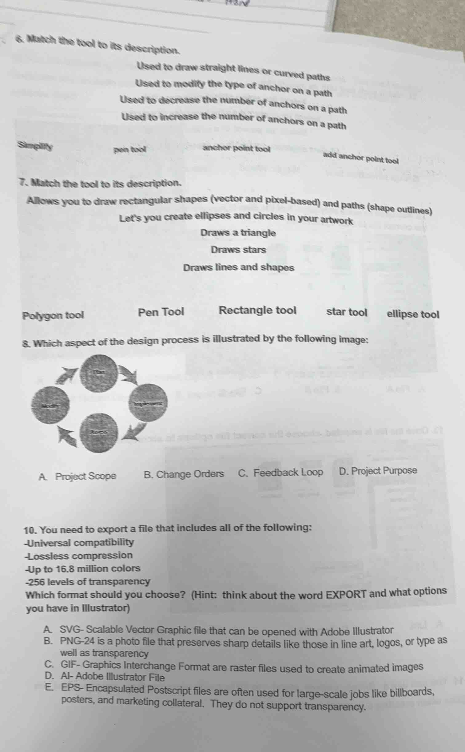 6. match the tool to its description. used to draw straight lines or cu…