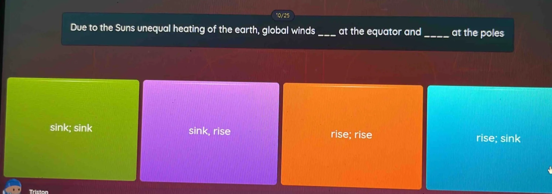 due to the suns unequal heating of the earth, global winds ___ at the e…