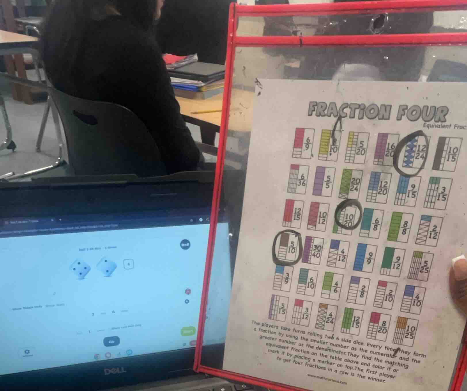 fraction four equivalent frac the players take turns rolling two 6 side…