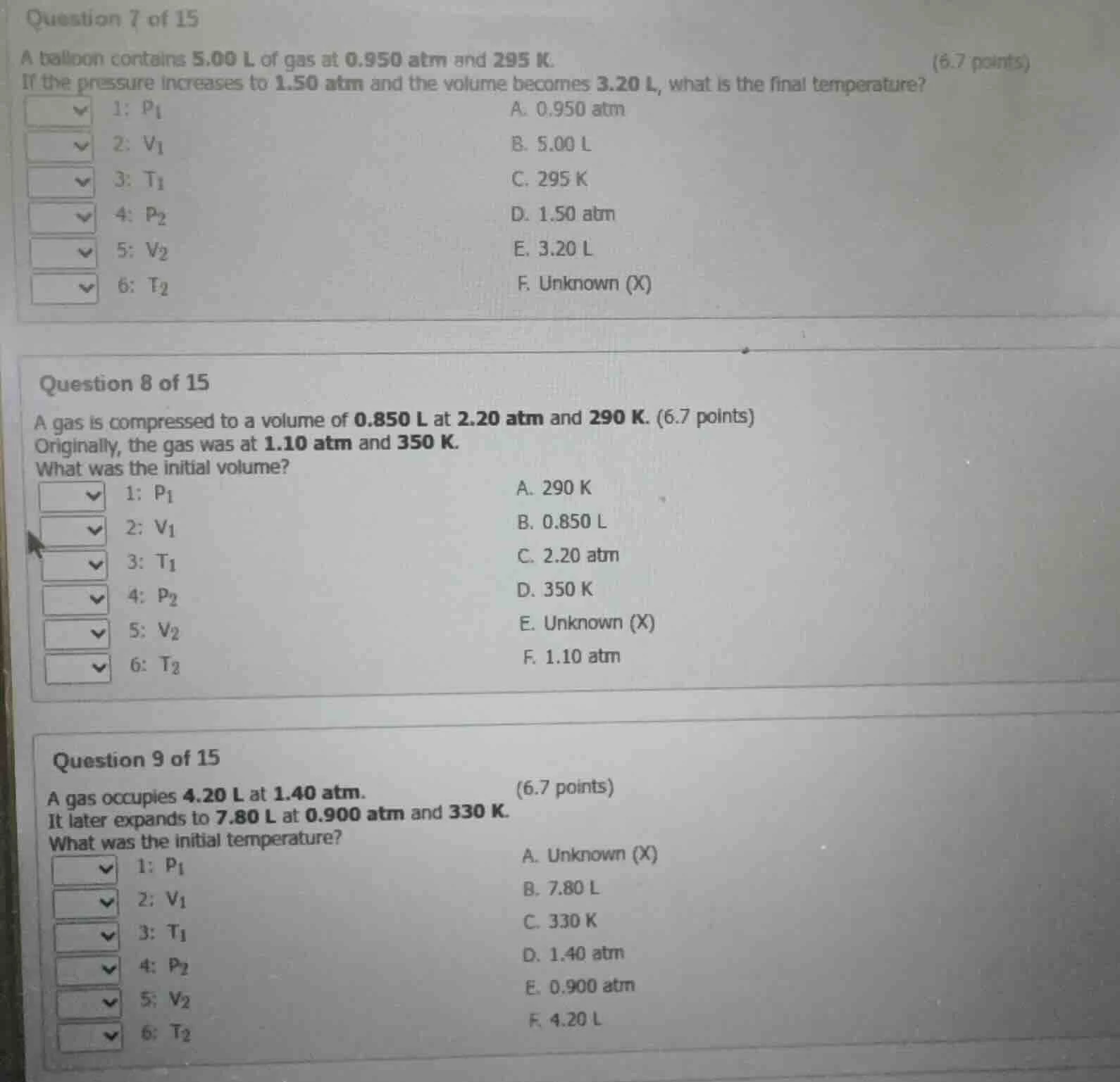 question 7 of 15 a balloon contains 5.00 l of gas at 0.950 atm and 295 …