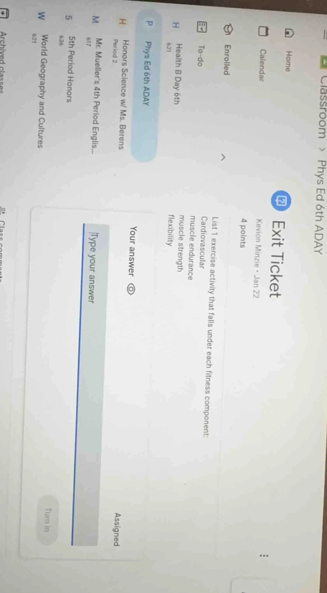 exit ticket kevion minzie · jan 22 4 points list 1 exercise activity th…