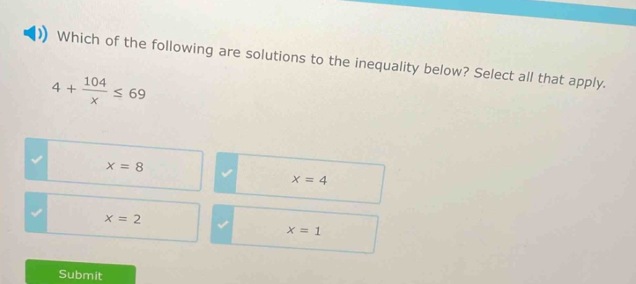 which of the following are solutions to the inequality below? select al…