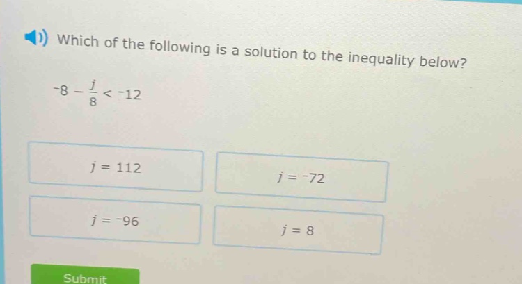 which of the following is a solution to the inequality below? $-8 - \\f…
