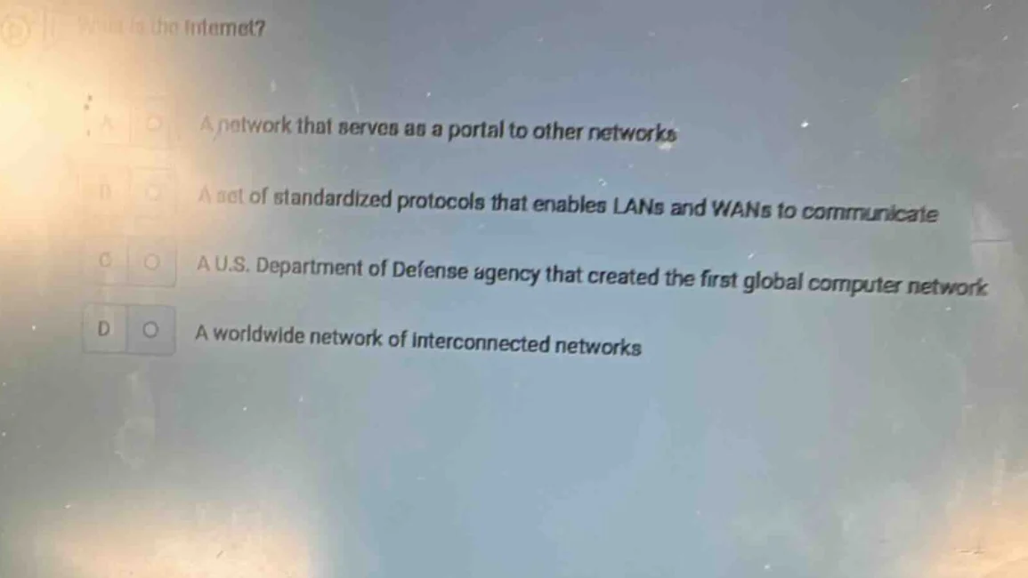 what is the internet? a a network that serves as a portal to other netw…