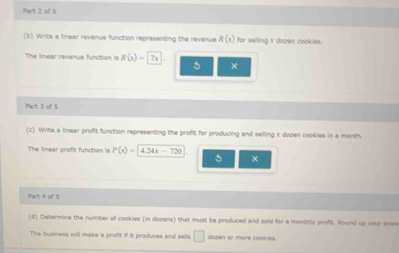 part 2 of 5 (b) write a linear revenue function representing the revenu…