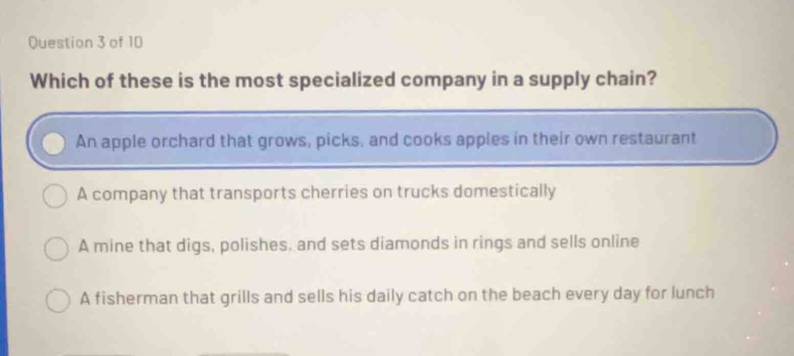 question 3 of 10 which of these is the most specialized company in a su…