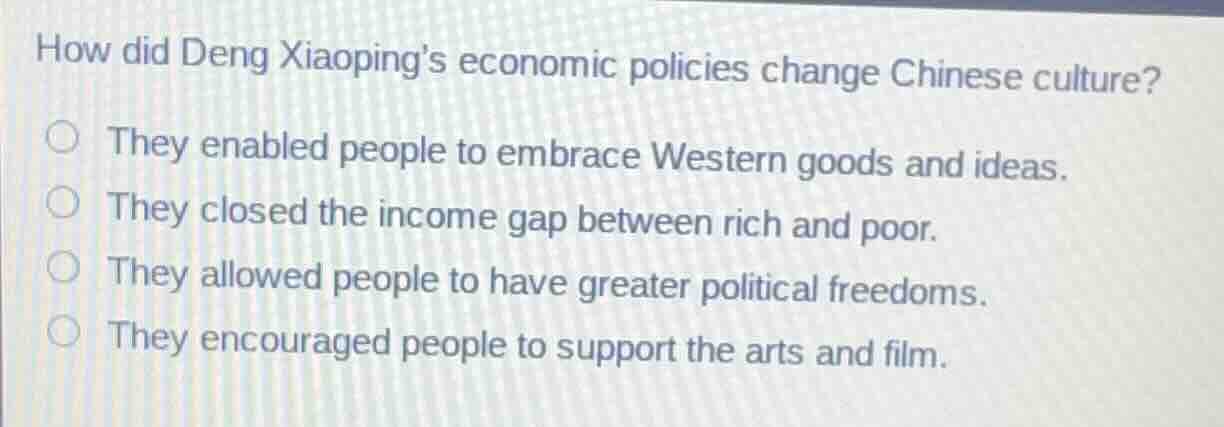 how did deng xiaopings economic policies change chinese culture? they e…