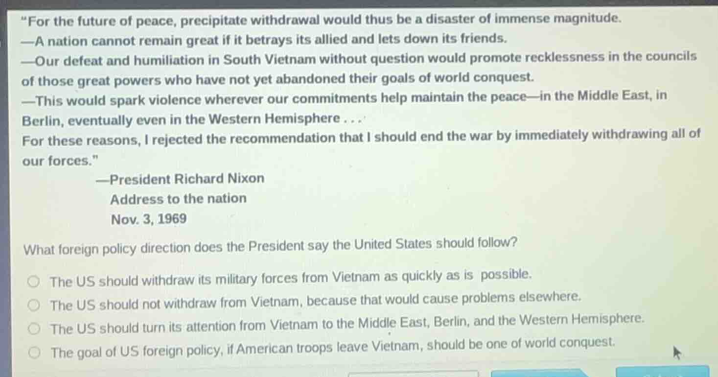 “for the future of peace, precipitate withdrawal would thus be a disast…