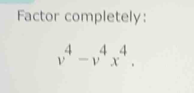 factor completely: $v^{4}-v^{4}x^{4}$.