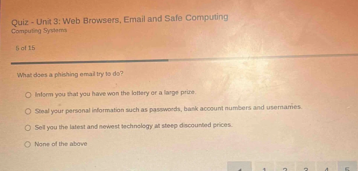 quiz - unit 3: web browsers, email and safe computing computing systems…