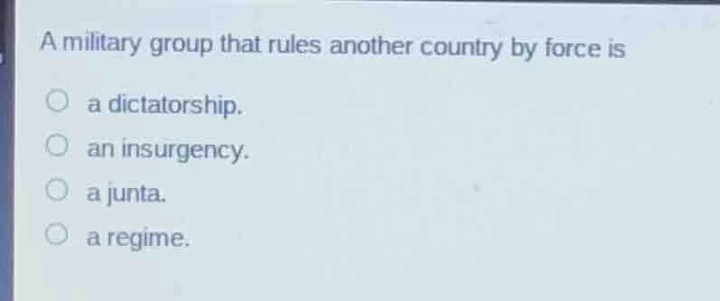 a military group that rules another country by force is a dictatorship.…
