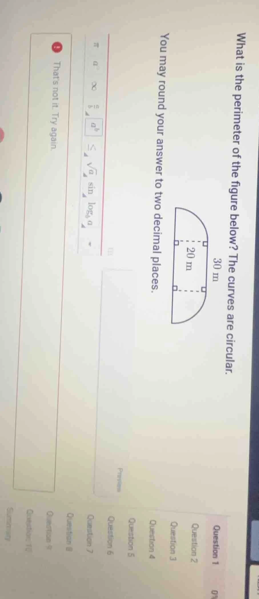 what is the perimeter of the figure below? the curves are circular. 30 …