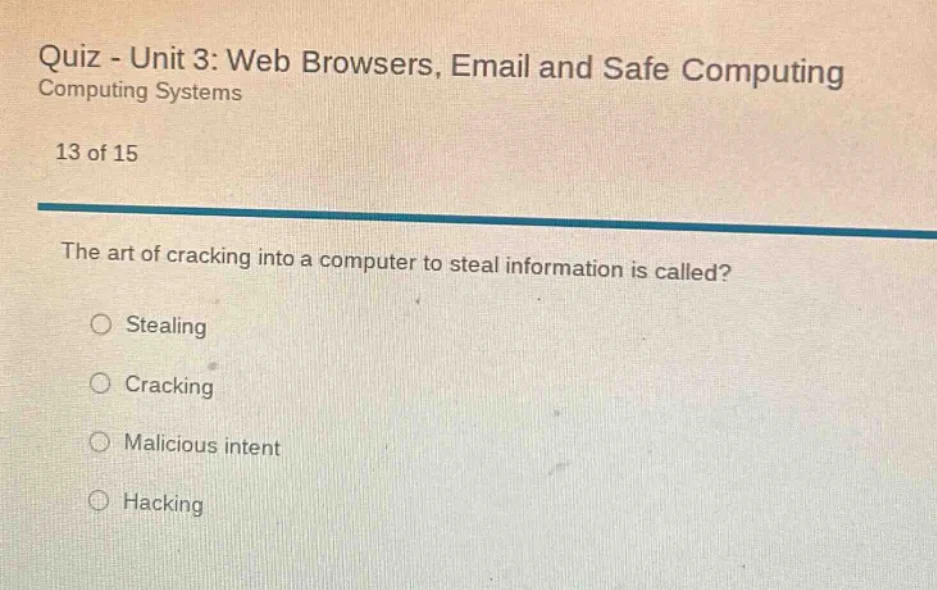 quiz - unit 3: web browsers, email and safe computing computing systems…