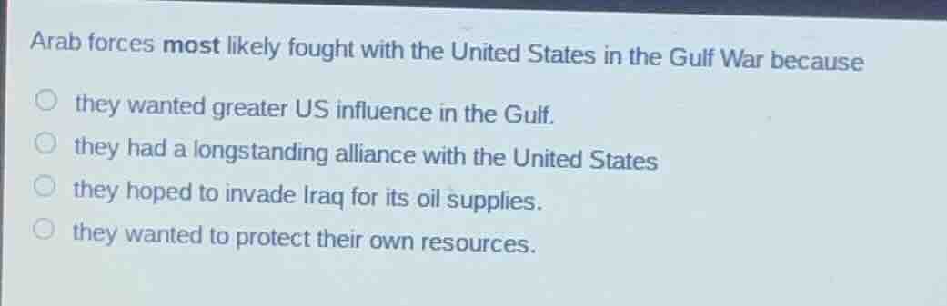 arab forces most likely fought with the united states in the gulf war b…