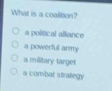 what is a coalition? a political alliance a powerful army a military ta…