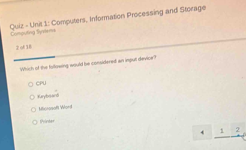 quiz - unit 1: computers, information processing and storage computing …
