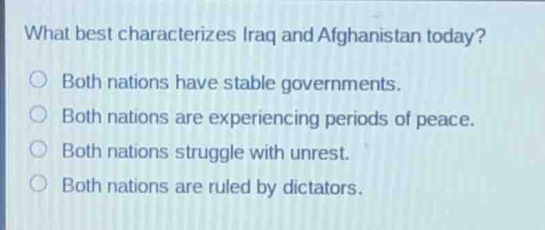 what best characterizes iraq and afghanistan today? both nations have s…