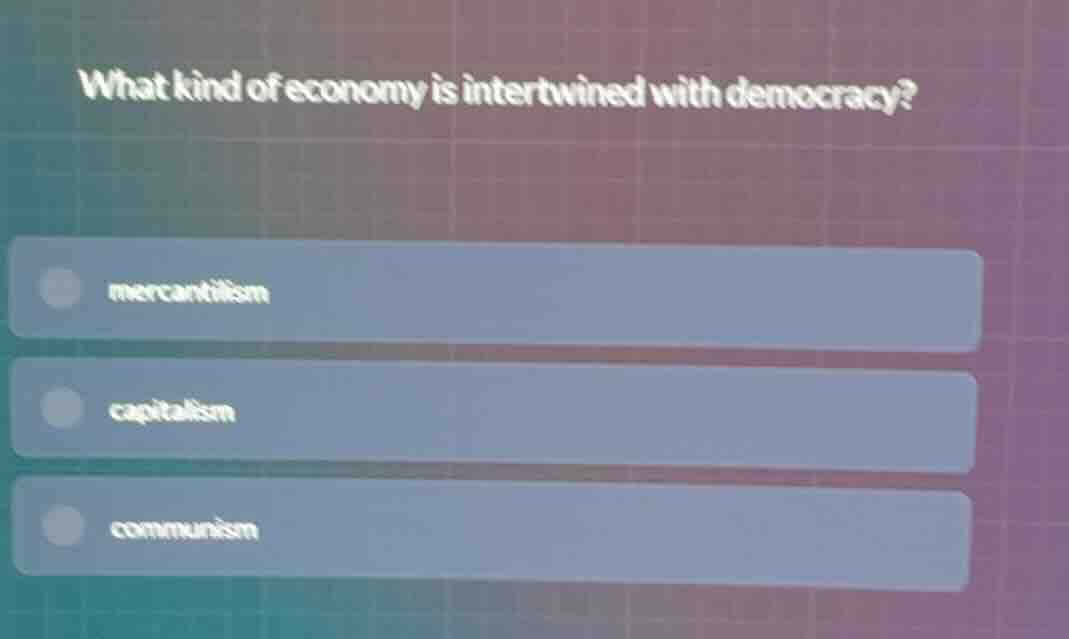 what kind of economy is intertwined with democracy? mercantilism capita…