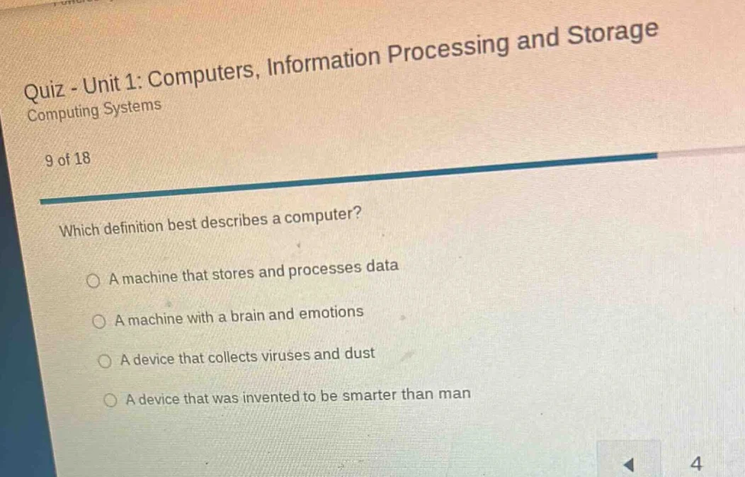 quiz - unit 1: computers, information processing and storage computing …