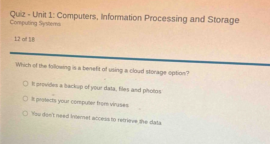 quiz - unit 1: computers, information processing and storage computing …