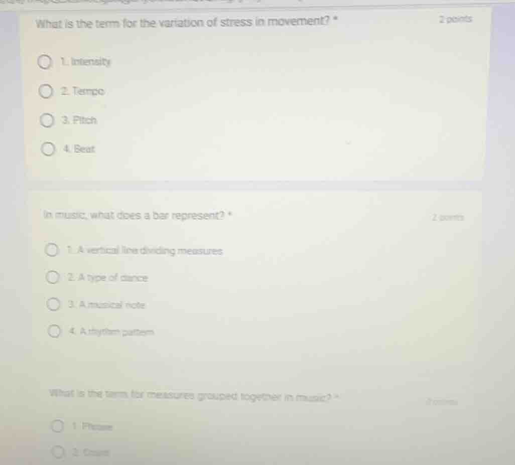 what is the term for the variation of stress in movement? * 1. intensit…