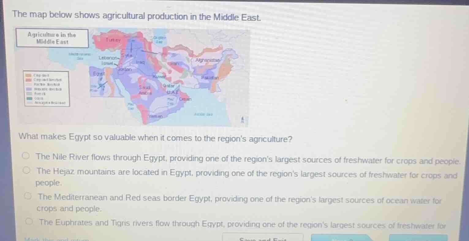 the map below shows agricultural production in the middle east. what ma…