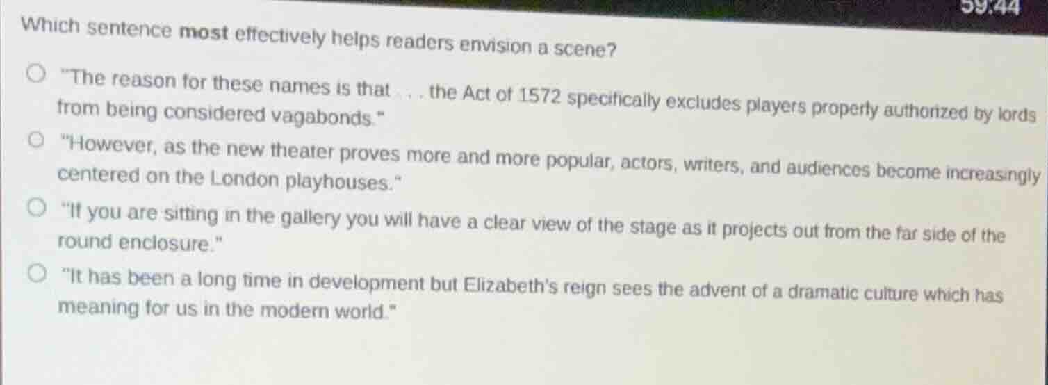 which sentence most effectively helps readers envision a scene? \the re…
