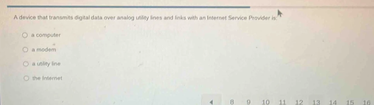 a device that transmits digital data over analog utility lines and link…