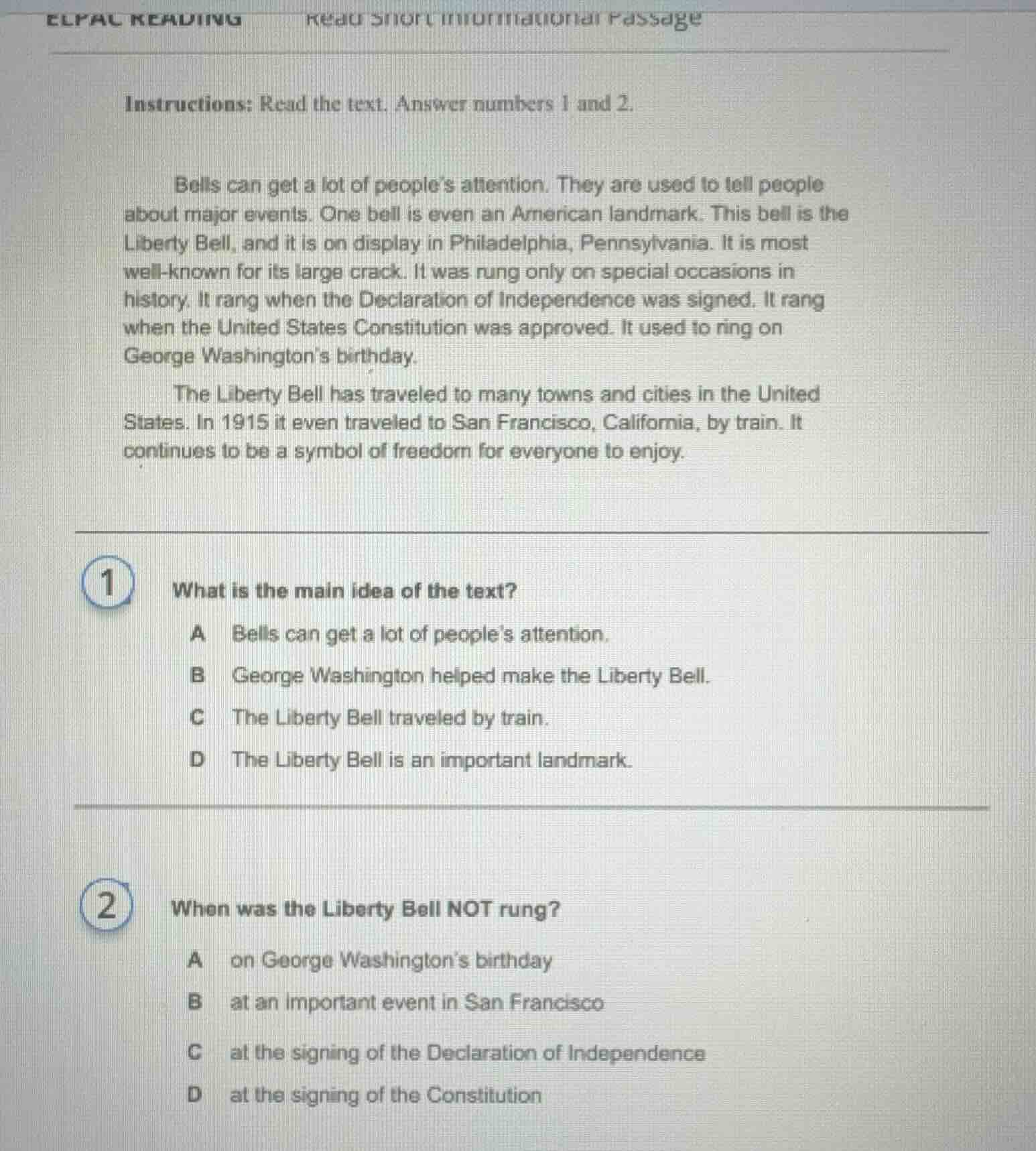 elpac reading read short informational passage instructions: read the t…