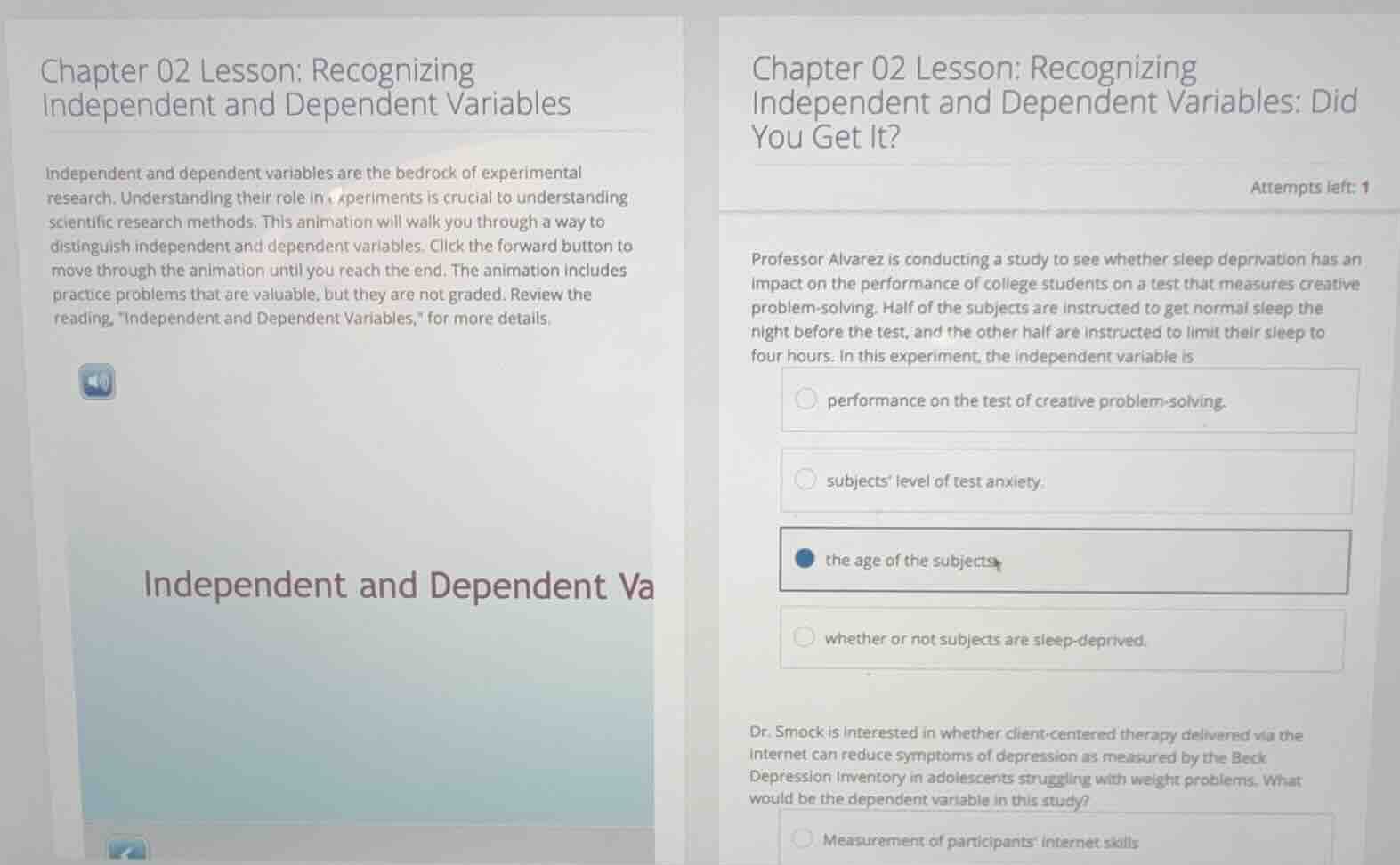 chapter 02 lesson: recognizing independent and dependent variables: did…