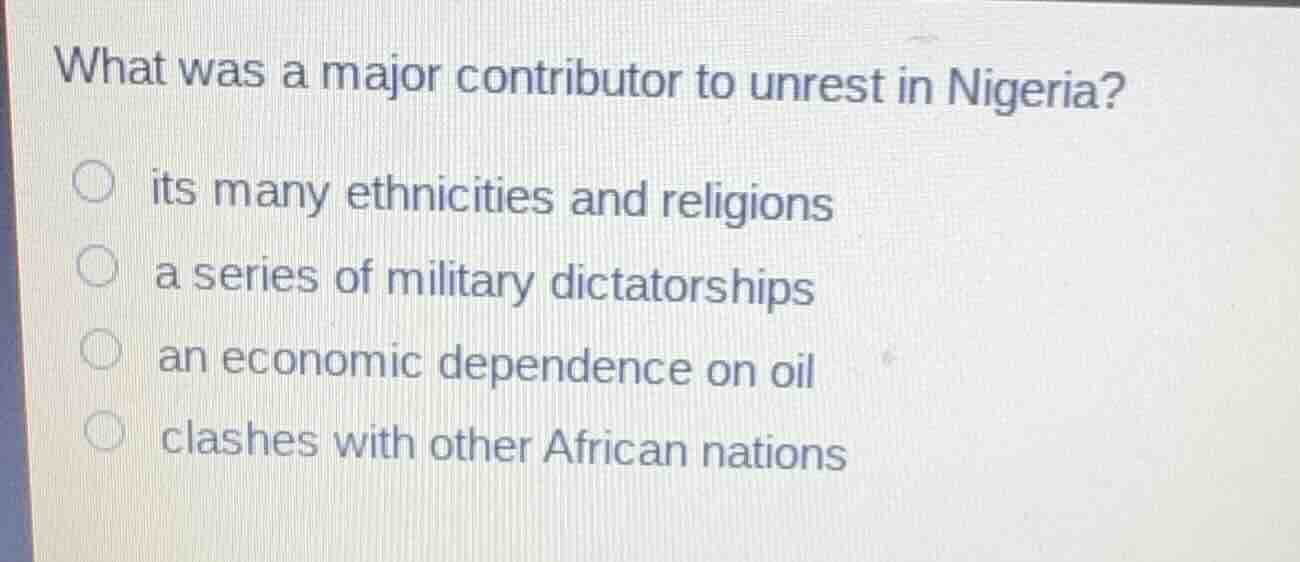 what was a major contributor to unrest in nigeria? its many ethnicities…