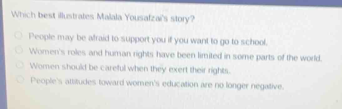 which best illustrates malala yousafzais story? people may be afraid to…