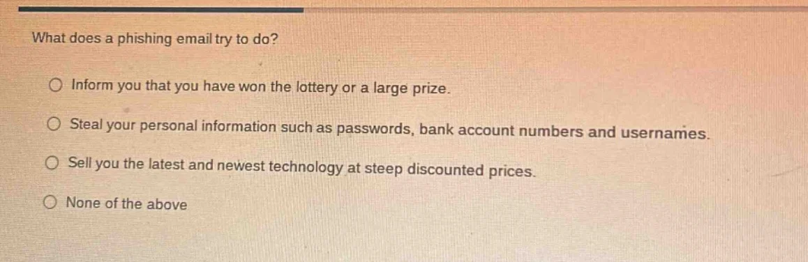 what does a phishing email try to do? - inform you that you have won th…